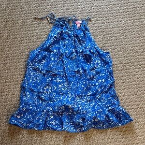 100% silk Lilly Pulitzer Blue Floral Halter Tank